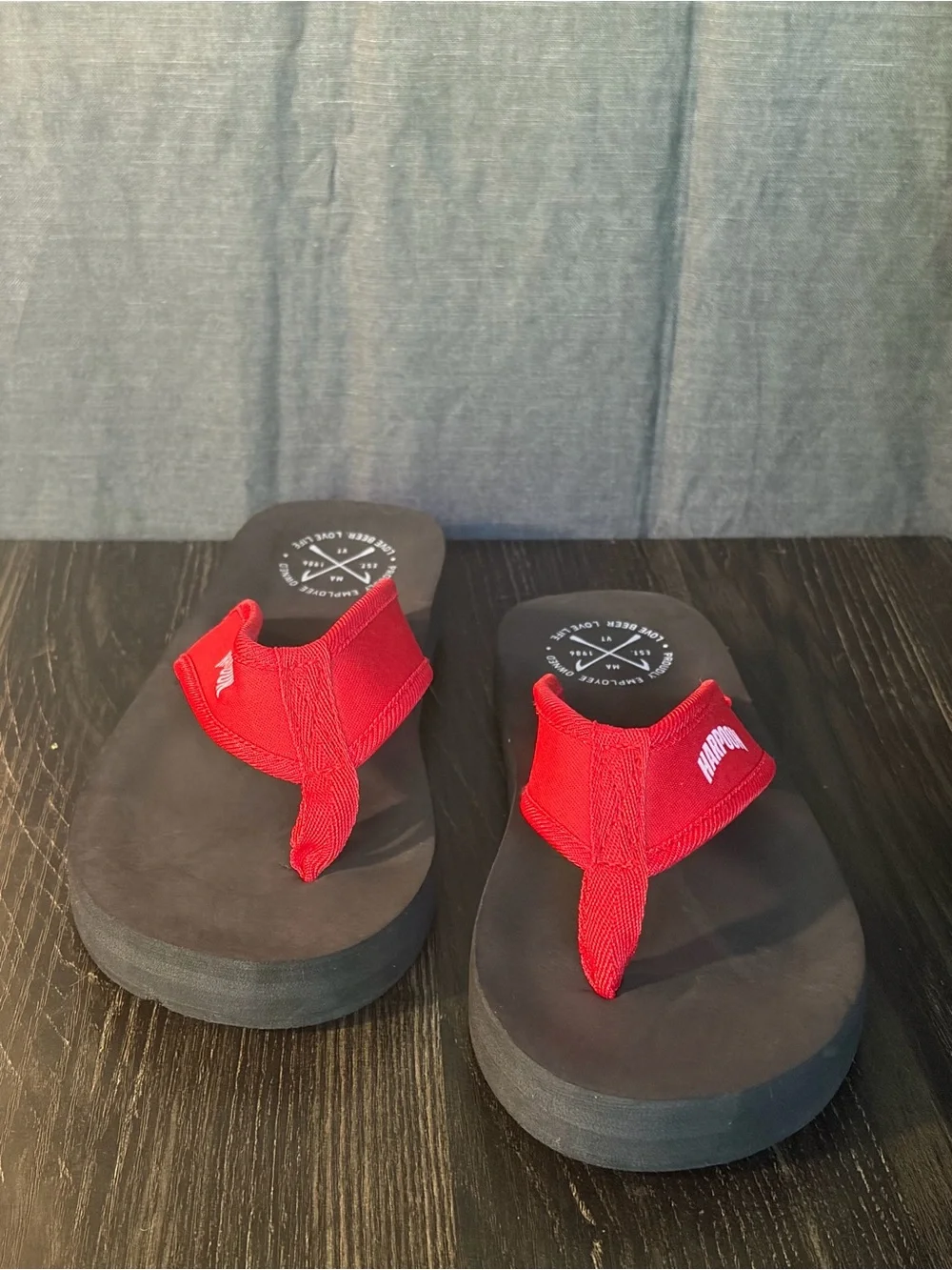 Harpoon Brewery Red Flip-Flop Sandals with Cushioned Black Sole